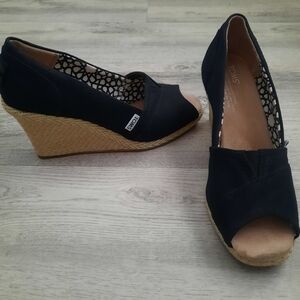 Toms Black Espadrille Wedge Shoes